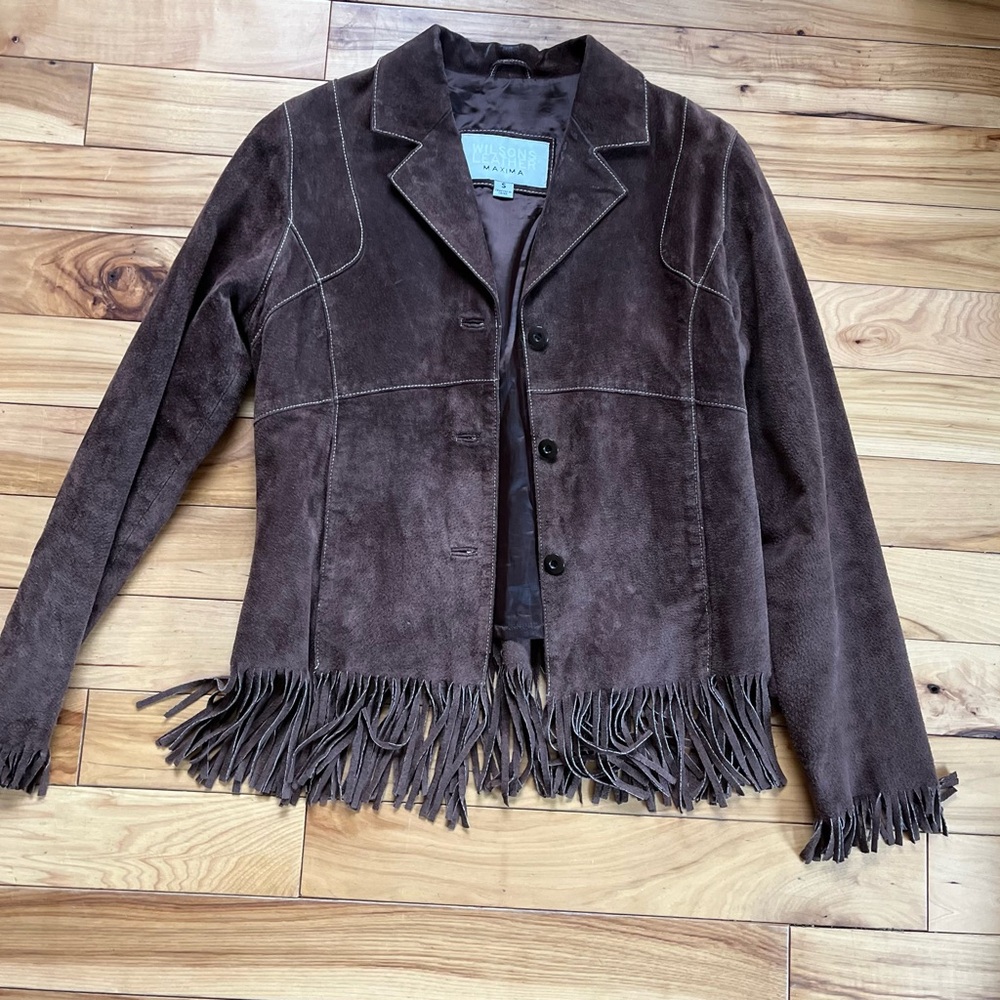 Wilsons Leather Dark Brown Suede Fringe Jacket